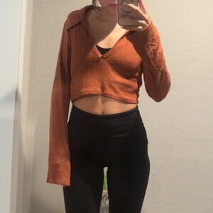 Earthbound Size Large Orange Cropped Long Sleeve Top